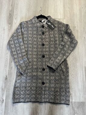 0047-NWT Zac & Rachel Gray Houndstooth Button-Front Long Coat